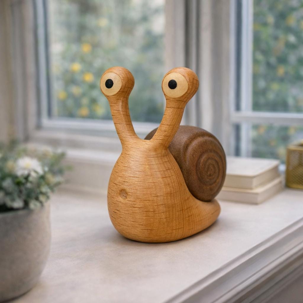 handmade-wooden-snail-ornament-rustic-desk-1